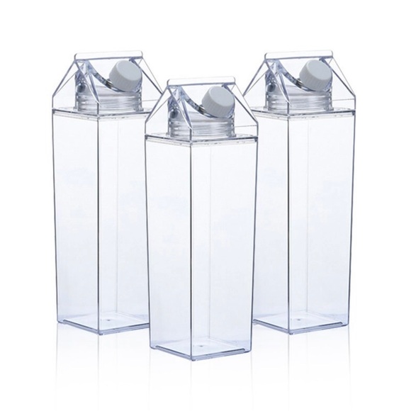 Set of 3 Acrylic Milk Carton Water Bottles *New* 17oz - Picture 1 of 4
